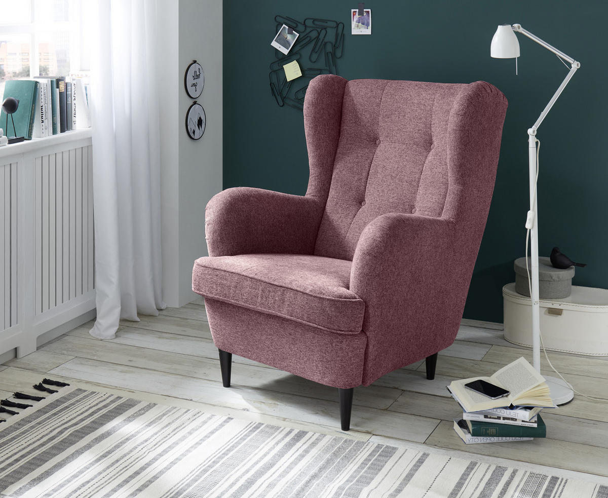 OHRENSESSEL in Webstoff Rosa  - Schwarz/Rosa, Basics, Holzwerkstoff/Textil (78/102/98cm) - MID.YOU