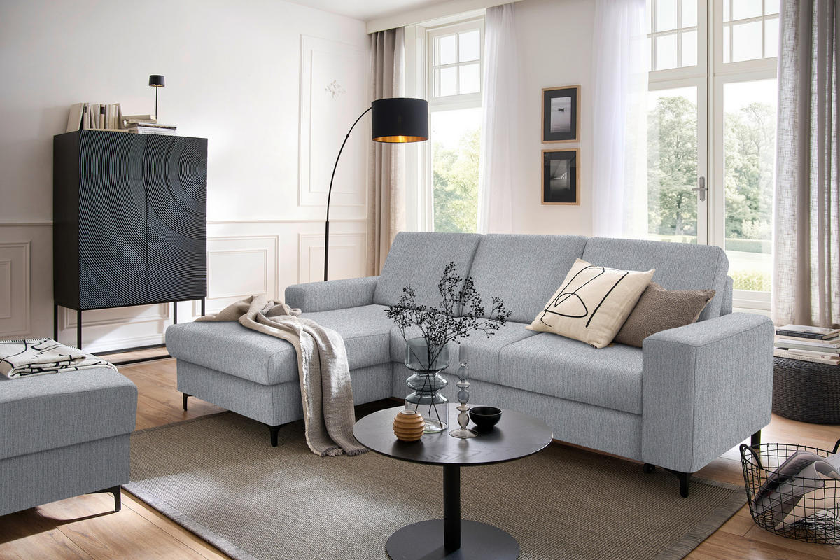 HÖRNSOFFA i vävt tyg ljusgrå  - ljusgrå/svart, Klassisk, metall/textil (167/247cm) - MID.YOU