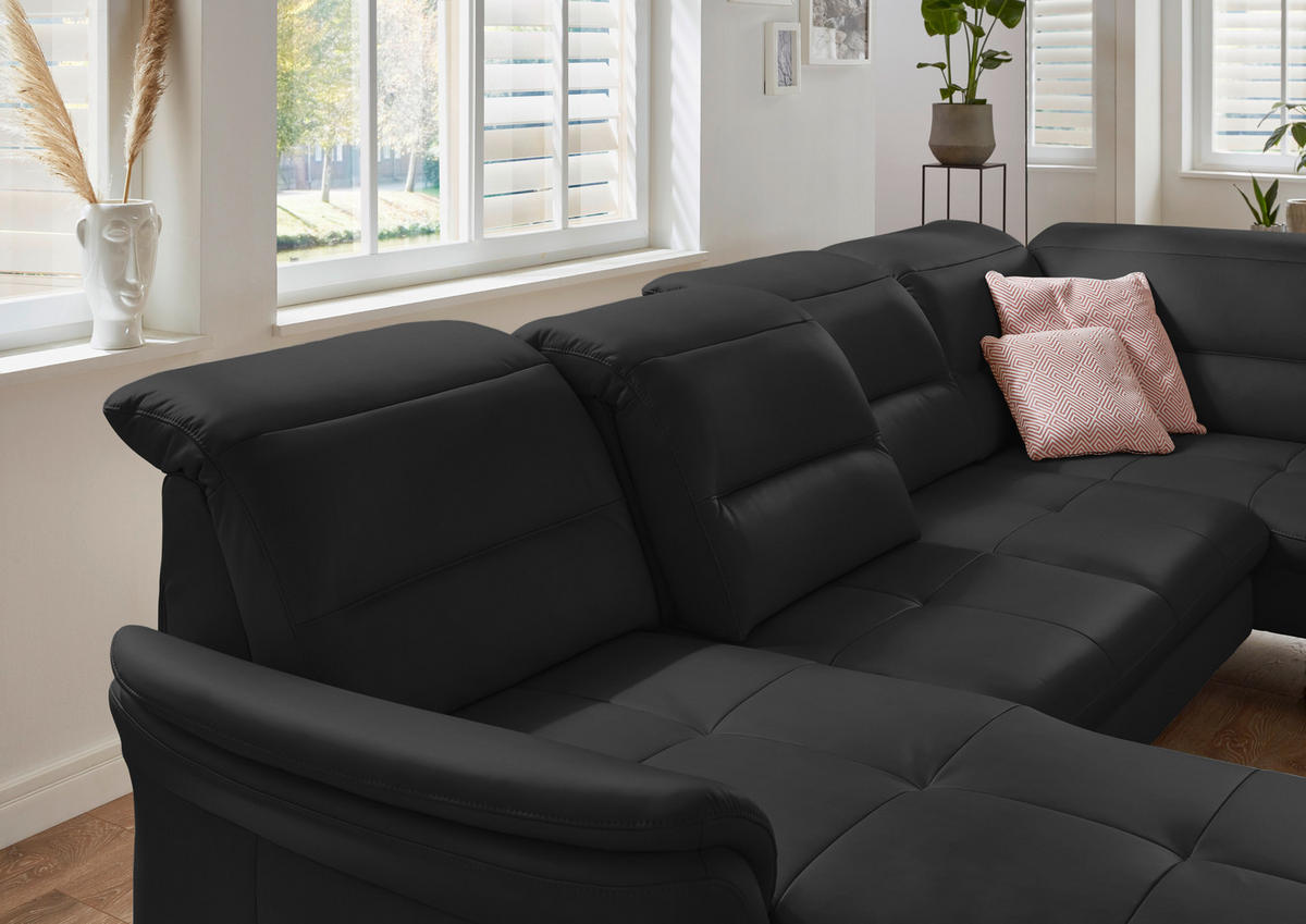 WOHNLANDSCHAFT Echtleder Schwarz  - Schwarz, Design, Leder/Metall (181/336/206cm) - Beldomo Speed