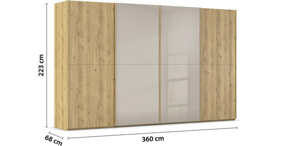 SCHWEBETÜRENSCHRANK 360/223/68 cm 4-türig Eichefarben, Fango  - Fango/Eichefarben, Design, Glas/Holz (360/223/68cm) - Novel