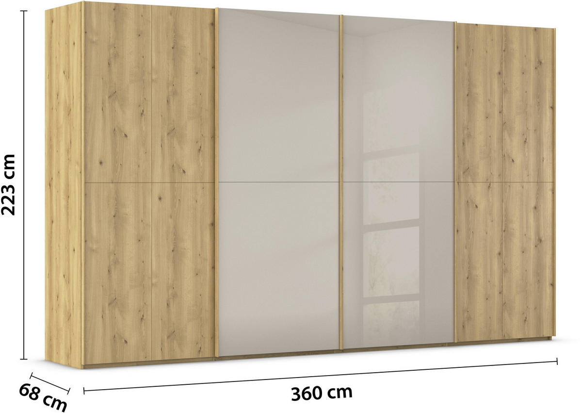 SCHWEBETÜRENSCHRANK 360/223/68 cm 4-türig Eichefarben, Fango  - Fango/Eichefarben, Design, Glas/Holz (360/223/68cm) - Novel