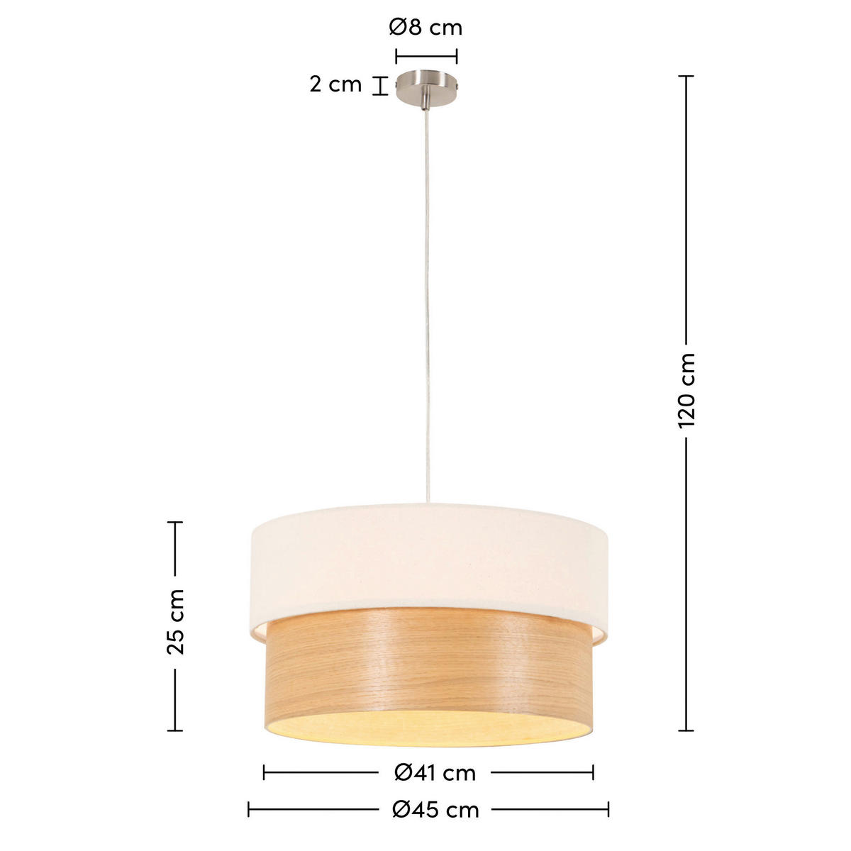 HÄNGELEUCHTE 45/120 cm   - Creme, MODERN, Holz/Kunststoff (45/120cm) - Novel