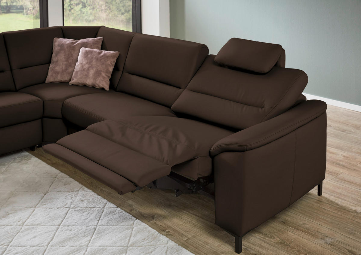ECKSOFA Echtleder Dunkelbraun  - Dunkelbraun/Schwarz, Konventionell, Leder/Metall (249/290cm) - Beldomo Premium