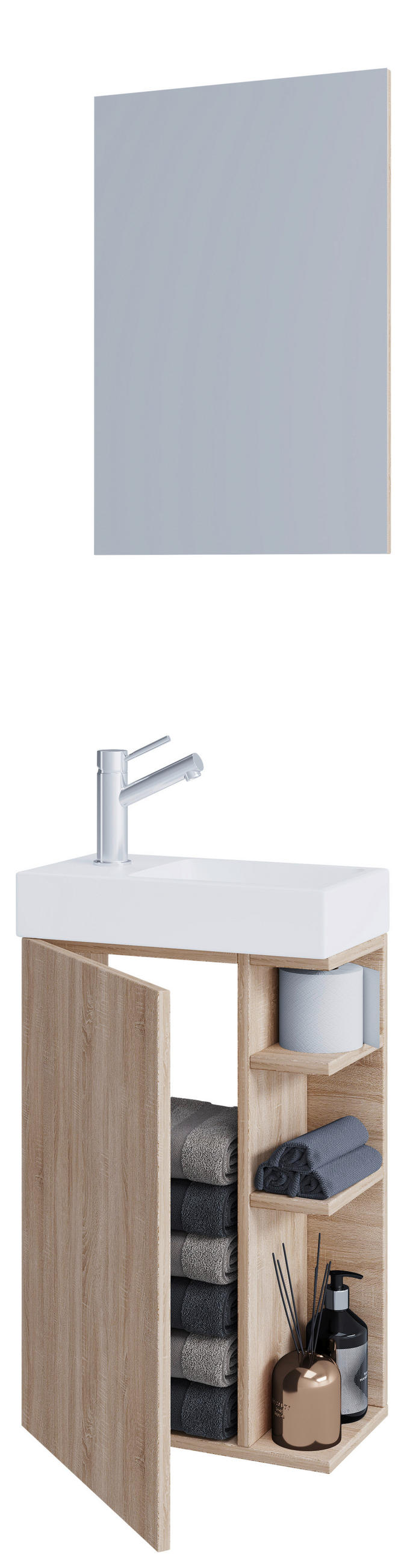 GÄSTEBAD - Weiss/Sonoma Eiche, Modern, Glas/Keramik (40cm) - MID.YOU