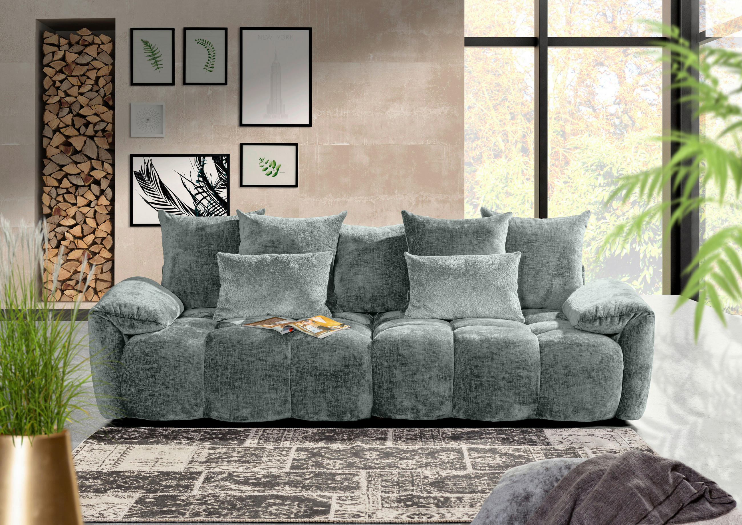 VELIKA SOFA mint-siva  - mint-siva/crna, Dizajnerski, tekstil/plastika (265/67/130cm) - home24