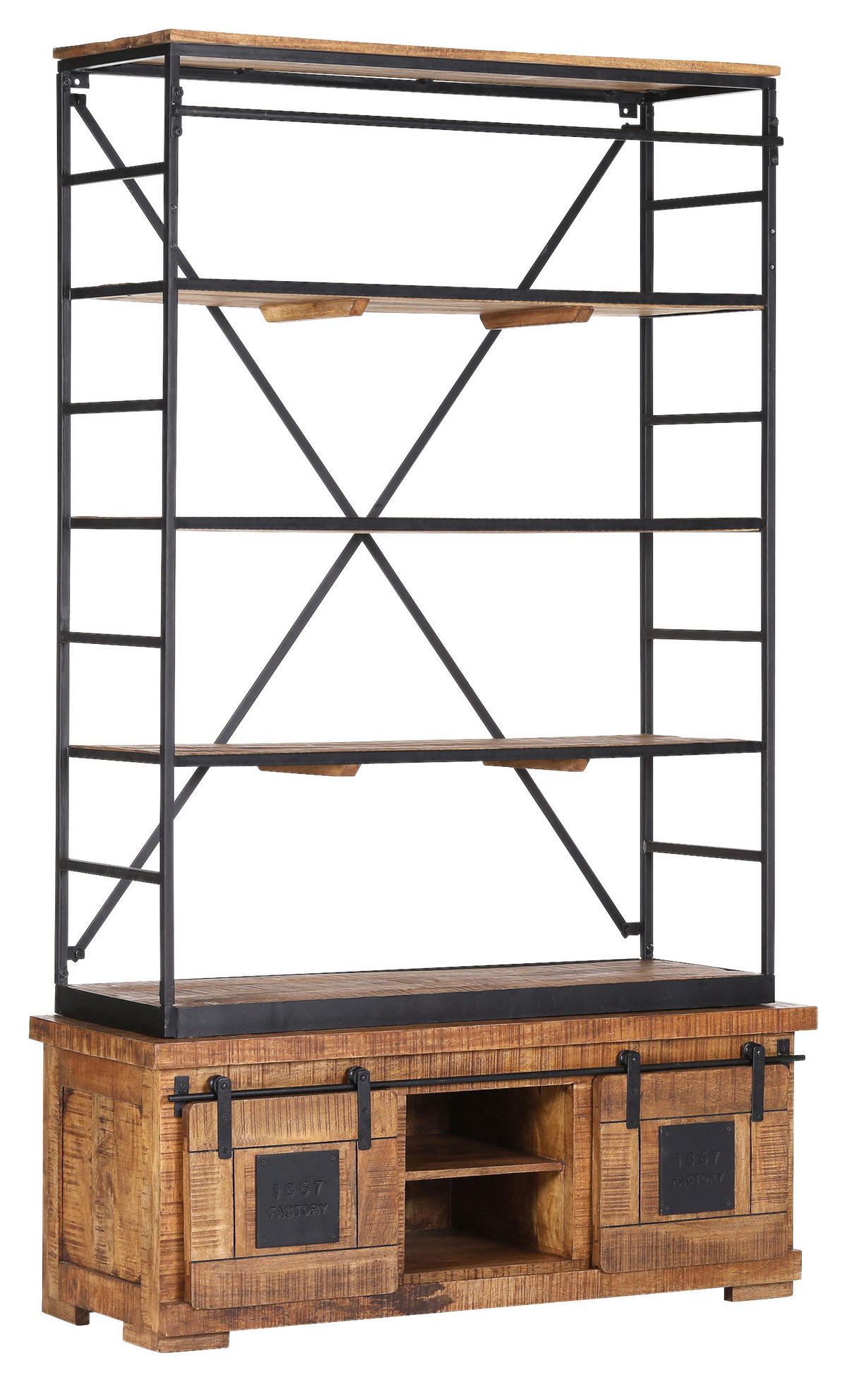 BÜCHERWAND Mangoholz massiv Naturfarben, Schwarz  - Schwarz/Naturfarben, KONVENTIONELL, Holz/Metall (127/210/45cm) - Landscape