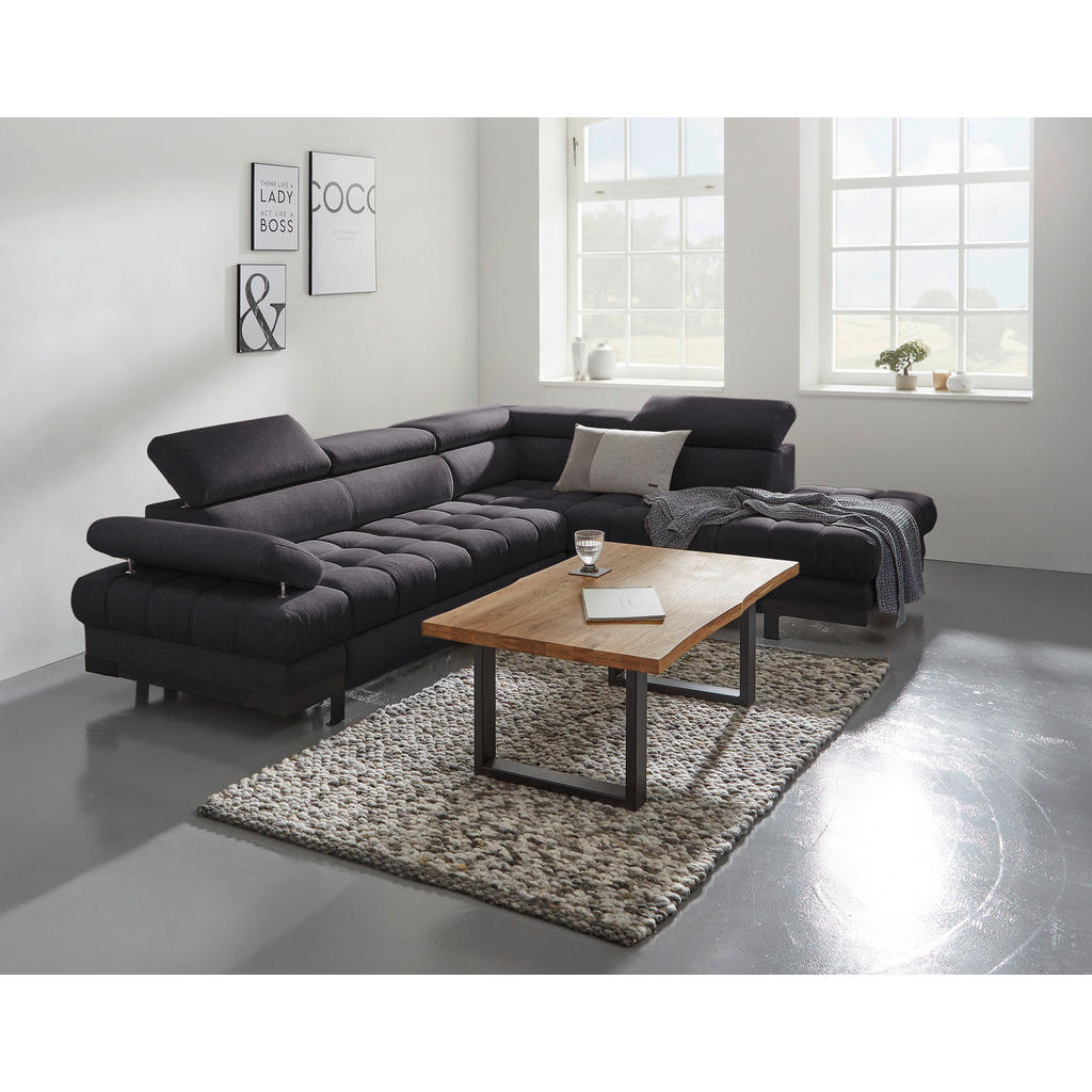 Thumbnail - Welnova Ecksofa, Schwarz, Textil, Uni, 5-Sitzer, Ottomane rechts, L-Form, 263x223 cm, Typenauswahl, Bettkasten erhältlic...