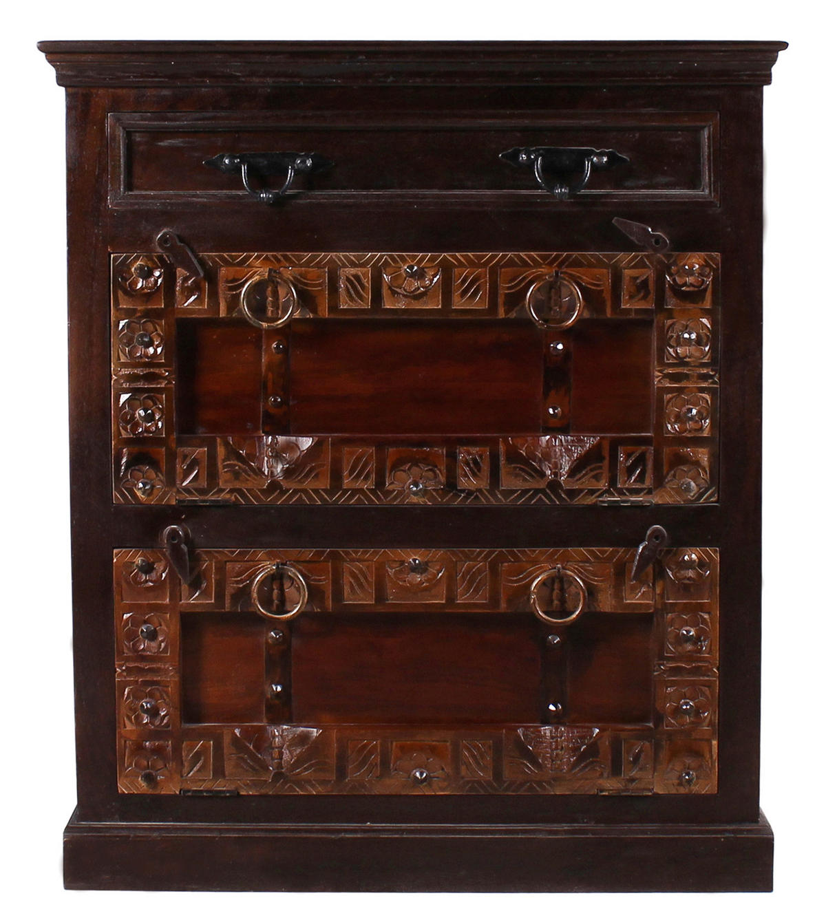 SCHUHSCHRANK Altholz massiv Braun  - Messingfarben/Braun, Design, Holz/Metall (85/90/40cm) - MID.YOU