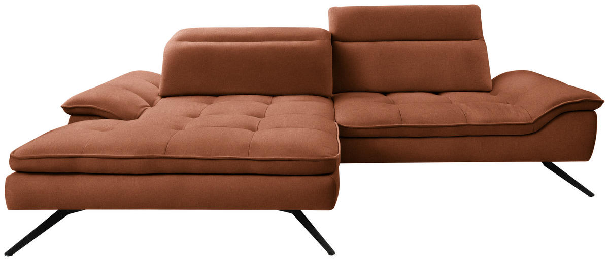 ECKSOFA in Webstoff Cognac  179-202/288 cm  - Cognac/Schwarz, Design, Textil/Metall (179-202/288cm) - Stylife