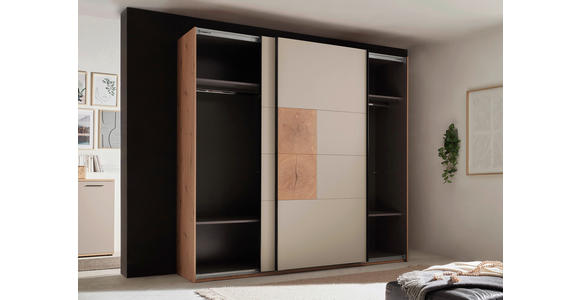 SCHWEBETÜRENSCHRANK  in Kaschmir, Eiche Artisan  - Kaschmir/Schwarz, KONVENTIONELL, Holzwerkstoff/Metall (240/225,5/63,7cm) - Xora