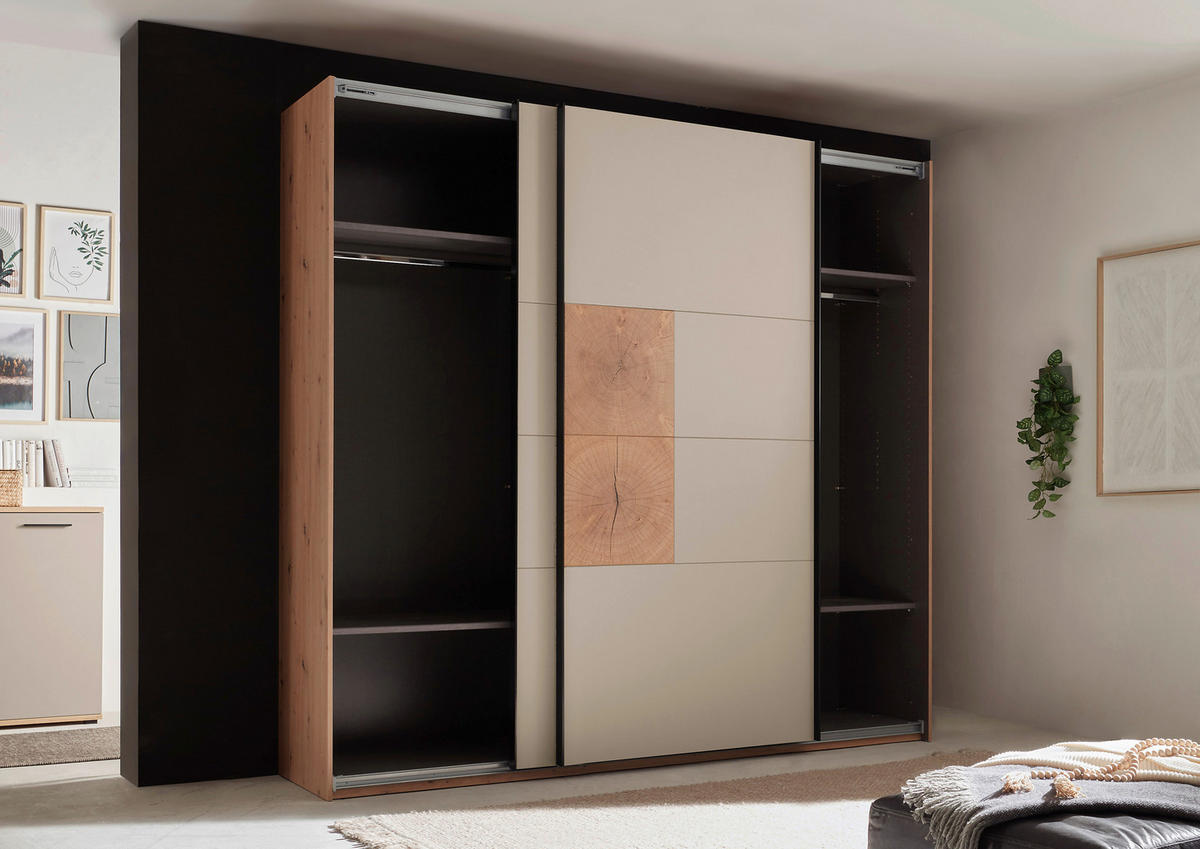 SCHWEBETÜRENSCHRANK  in Kaschmir, Eiche Artisan  - Kaschmir/Schwarz, KONVENTIONELL, Holzwerkstoff/Metall (240/225,5/63,7cm) - Xora