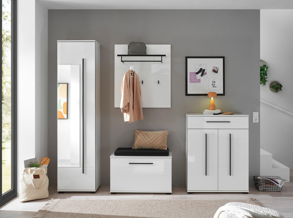 SCHUHSCHRANK  in 80/103/39 cm  - Weiß Hochglanz/Schwarz, MODERN, Holzwerkstoff/Kunststoff (80/103/39cm) - MID.YOU