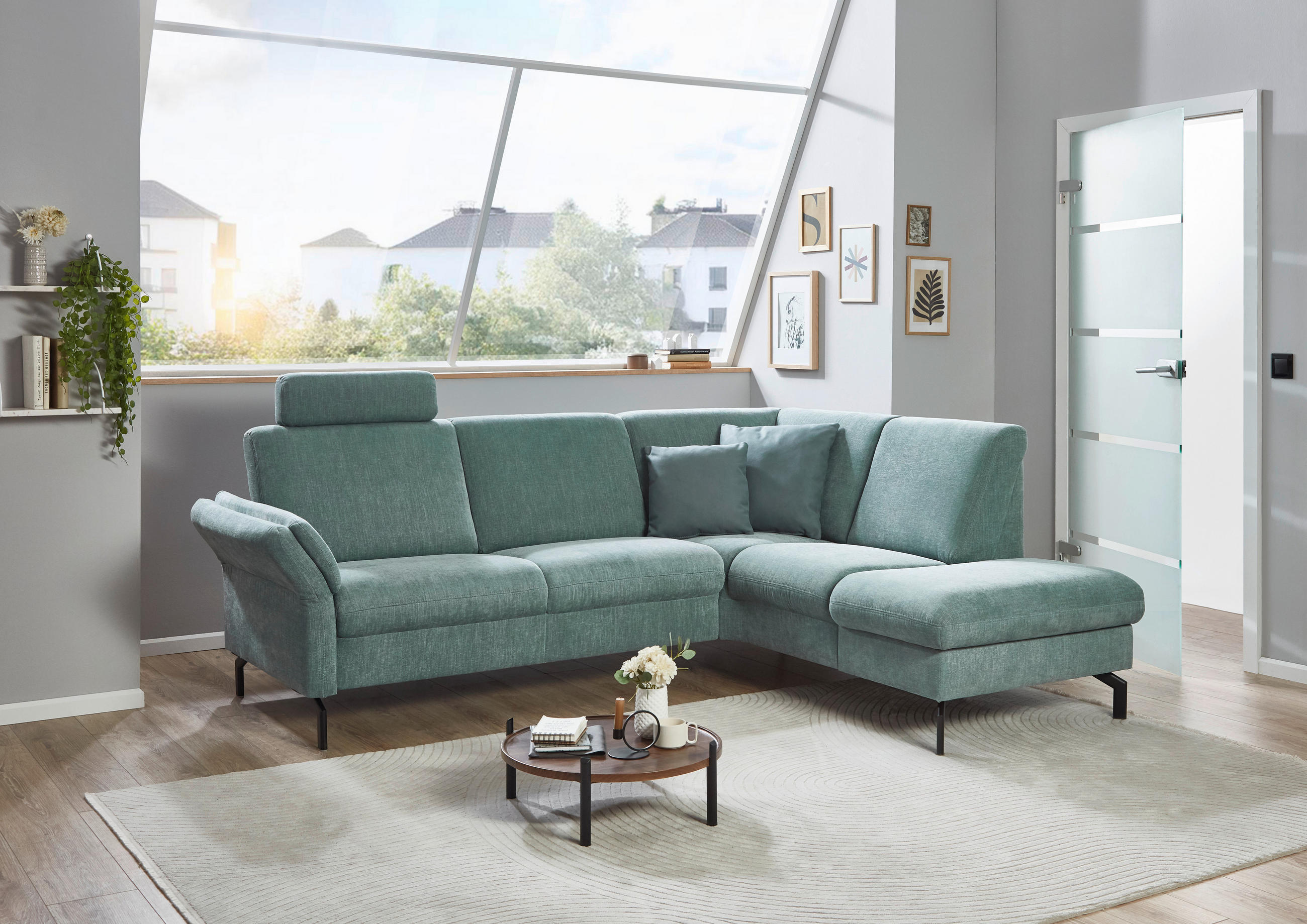 ECKSOFA in Chenille Blau  - Blau/Schwarz, Konventionell, Textil/Metall (241/190cm) - Beldomo Comfort