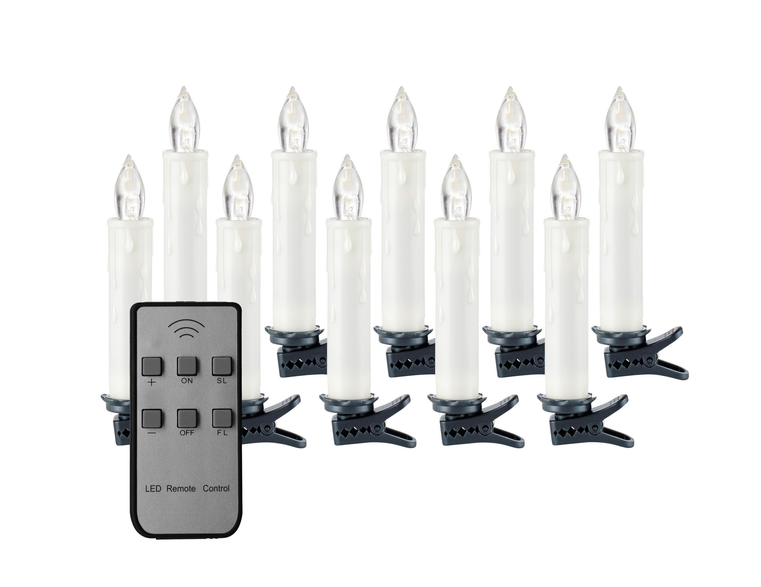 X-Mas Led-Kerzenset Weiß, Dunkelgrün, Transparent 10.5 cm