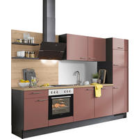 KÜCHENBLOCK 290 cm   in Graphitfarben, Rot, Eichefarben  - Edelstahlfarben/Eichefarben, Design, Holzwerkstoff/Metall (290cm) - Xora