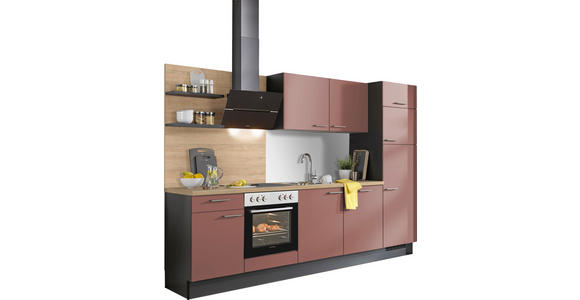KÜCHENBLOCK 290 cm in Graphitfarben, Rot, Eichefarben - Edelstahlfarben/Eichefarben, Design, Holzwerkstoff/Metall (290cm) - Xora