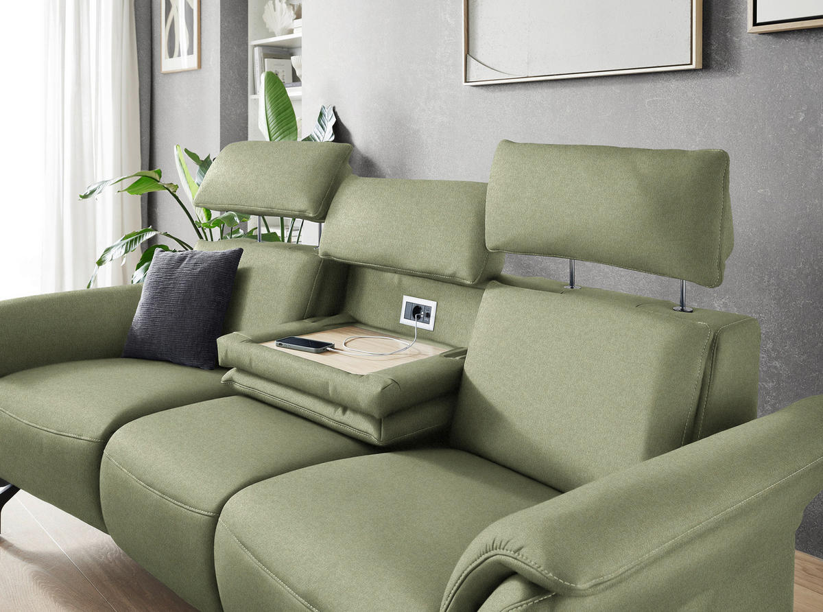 TRAPEZSOFA in Mikrofaser Hellgrün  - Schwarz/Hellgrün, Konventionell, Textil/Metall (221/103/95cm) - Dieter Knoll