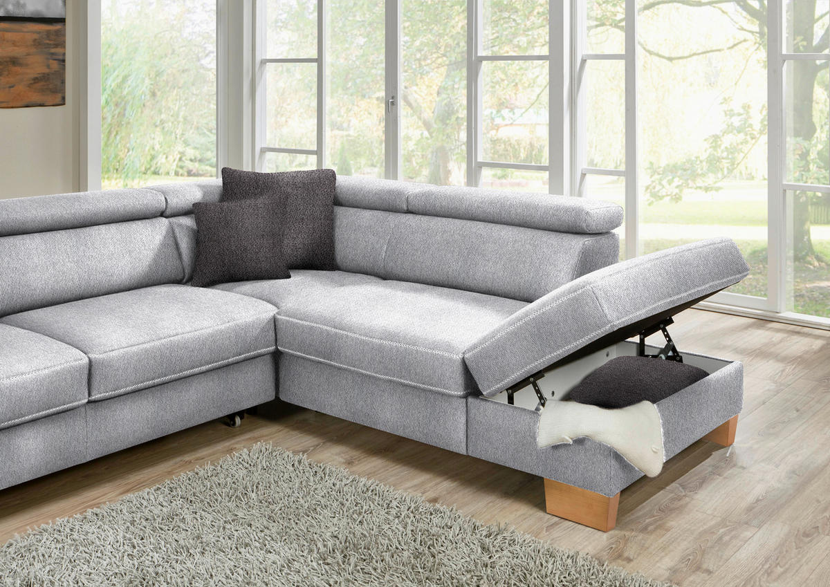 ECKSOFA in Mikrofaser Hellgrau  226/273 cm  - Eichefarben/Beige, Natur, Holz/Textil (226/273cm) - Beldomo System