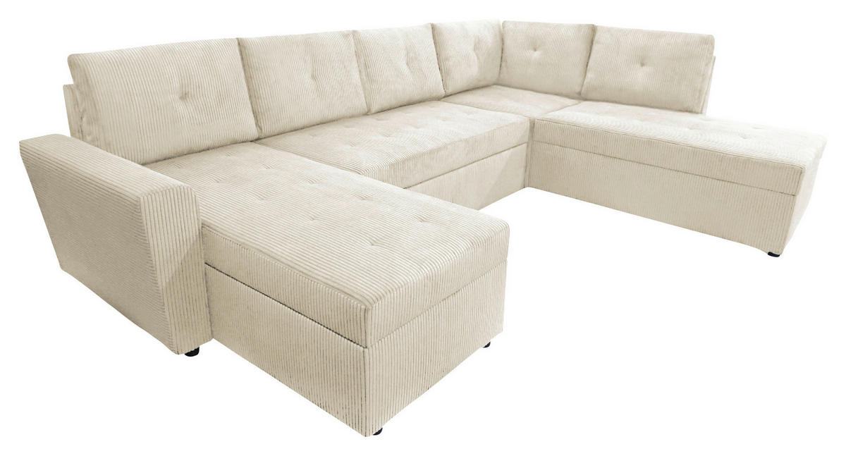 WOHNLANDSCHAFT in Cord Beige  - Beige/Schwarz, Design, Kunststoff/Textil (155/297/212cm) - MID.YOU