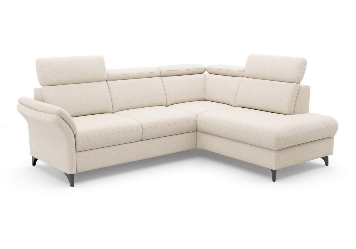 ECKSOFA GLENDALE E in Flachgewebe Creme  247/193 cm  - Creme/Schwarz, KONVENTIONELL, Textil/Metall (247/193cm) - Sit & More