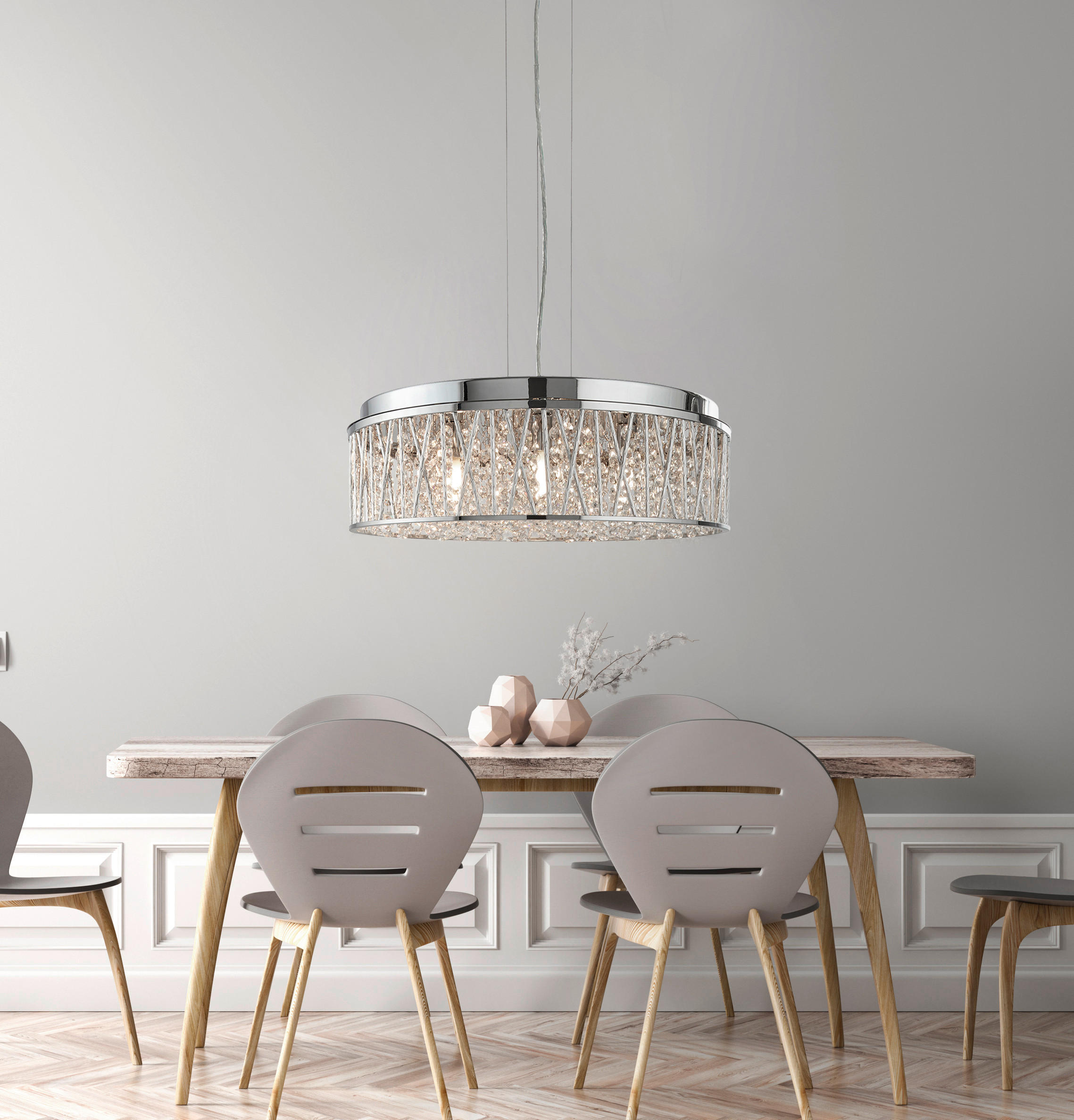 KRISTALL-HÄNGELEUCHTE 48/135 cm   - Chromfarben, KONVENTIONELL, Glas/Metall (48/135cm)