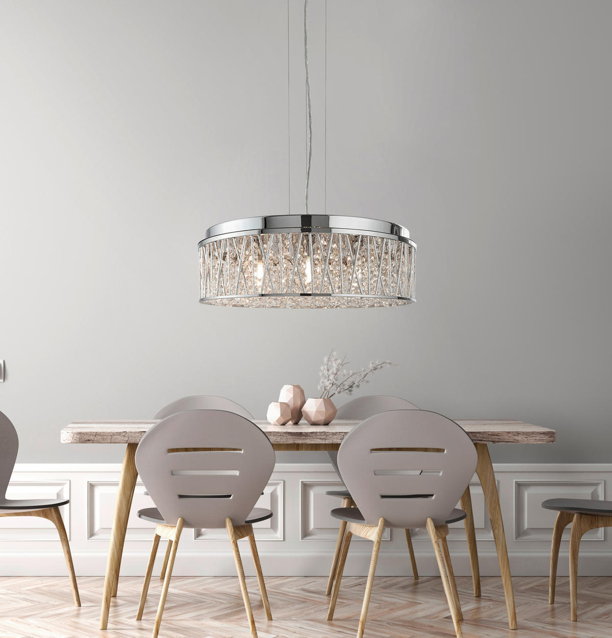 KRISTALL-HÄNGELEUCHTE 48/135 cm   - Chromfarben, KONVENTIONELL, Glas/Metall (48/135cm)