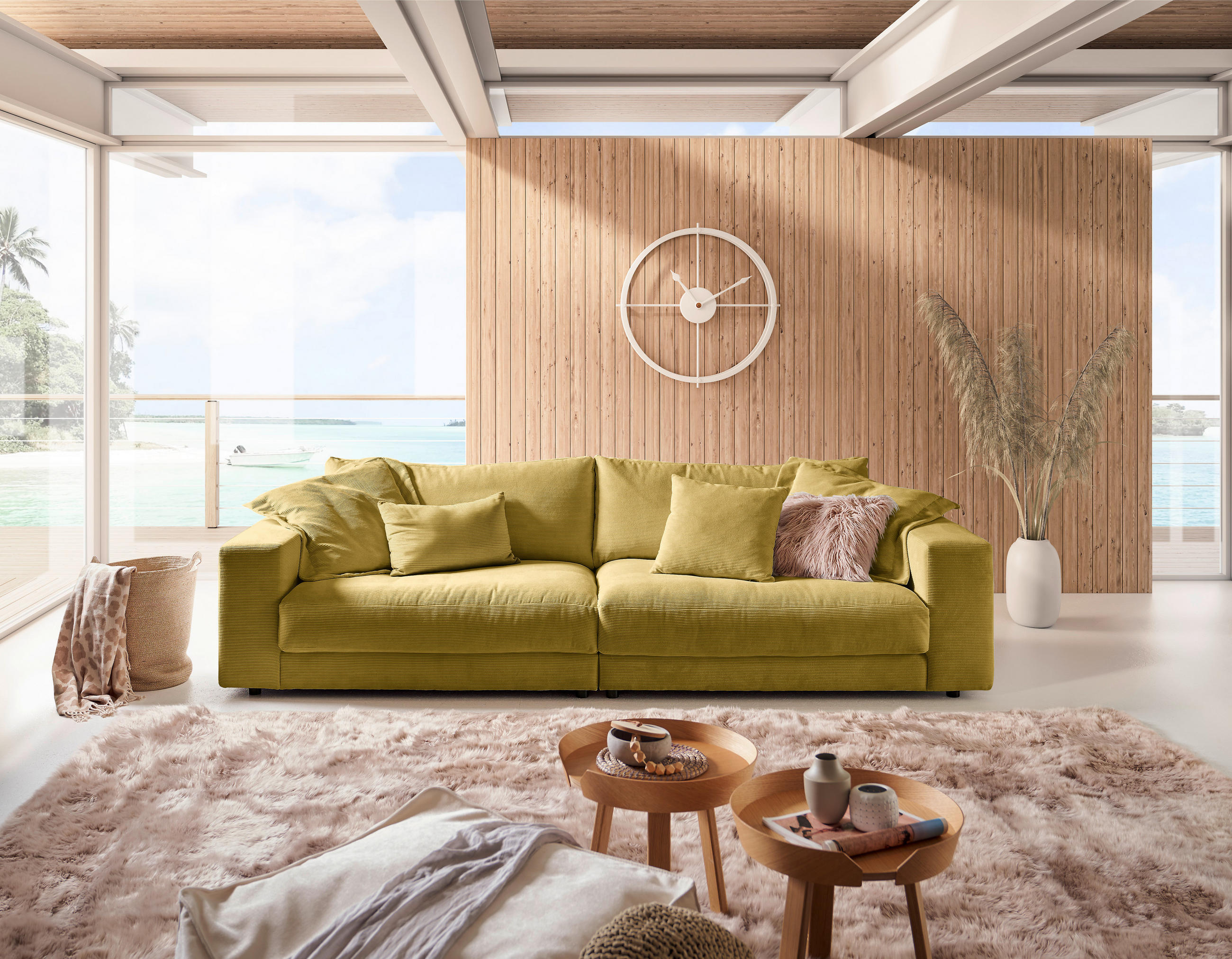 3-SITZER-SOFA in Feincord Goldfarben, Hellgrün  - Goldfarben/Schwarz, Design, Kunststoff/Textil (290/86/127cm) - Lomoco