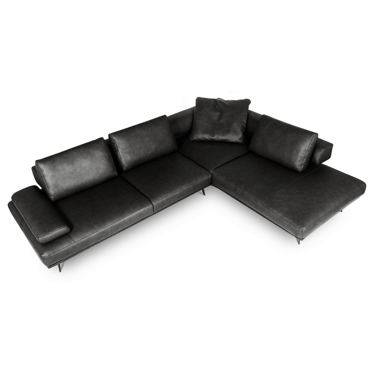 ECKSOFA  in Echtleder Schwarz  306/237 cm  - Schwarz/Grau, Design, Leder/Metall (306/237cm) - Livetastic
