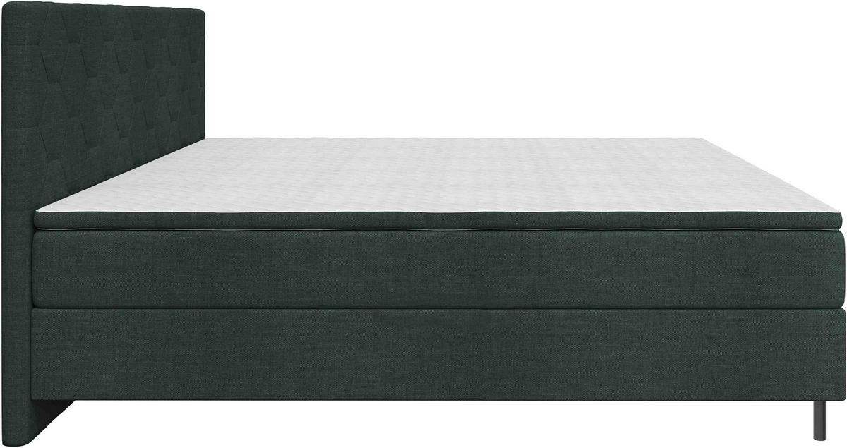 BOXSPRINGBETT 180/200 cm,  in Dunkelgrün, Matratze, Topper, H2 + H2 = mittel  - Dunkelgrün/Schwarz, KONVENTIONELL, Textil/Metall (180/200cm) - Chameo