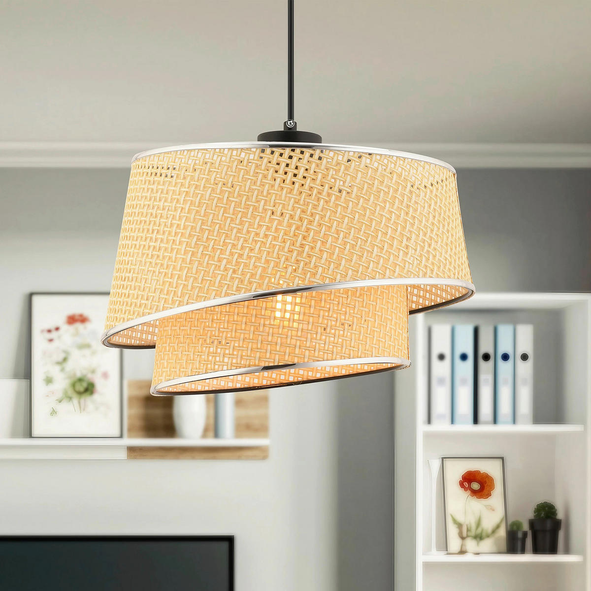 HÄNGELEUCHTE 32/65 cm   - Beige/Silberfarben, Design, Textil/Metall (32/65cm) - P & B