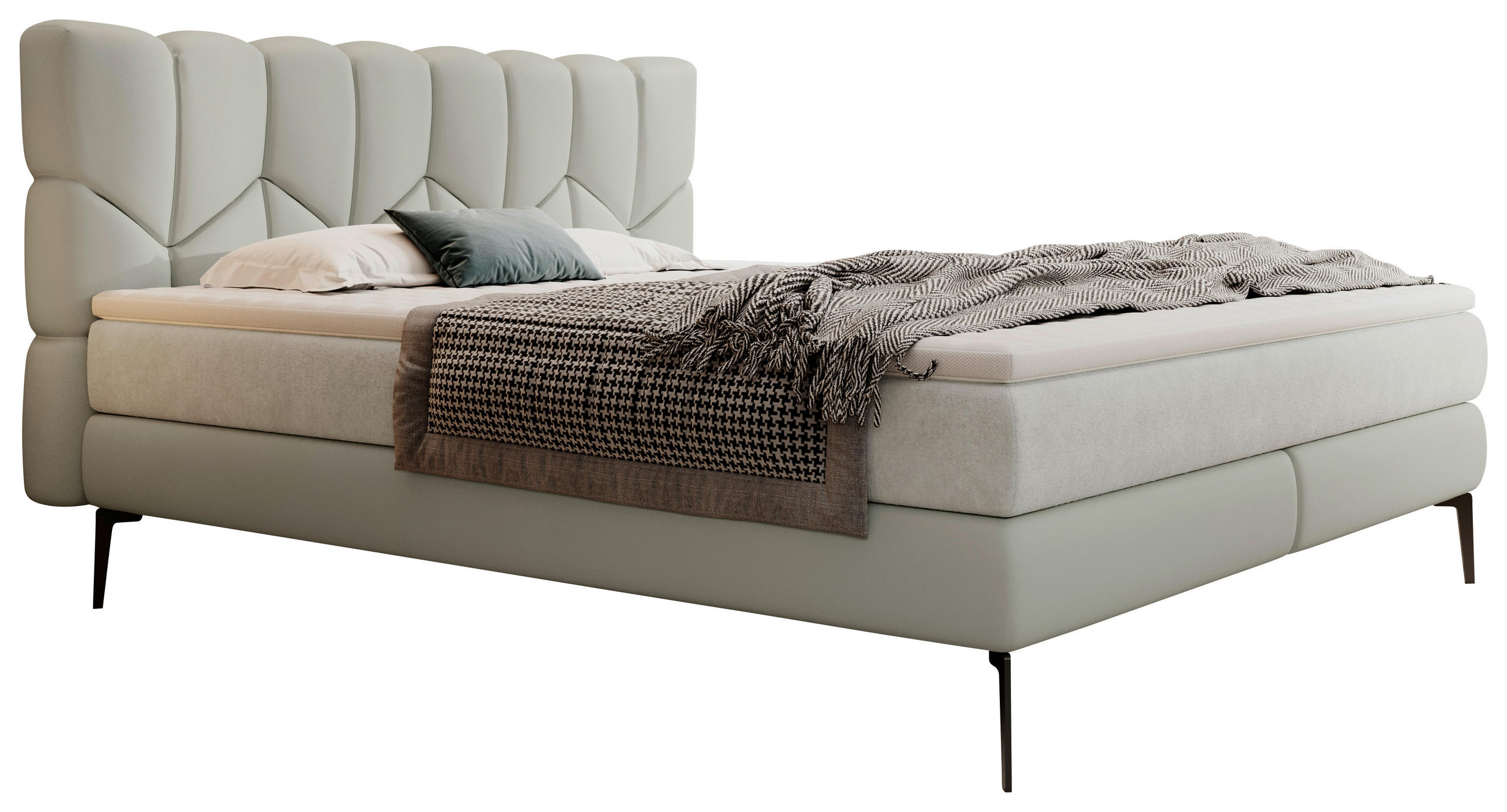 BOXSPRINGBETT 180/200 cm  in Hellgrau, Grau  - Hellgrau/Schwarz, Design, Leder/Textil (180/200cm) - Esposa