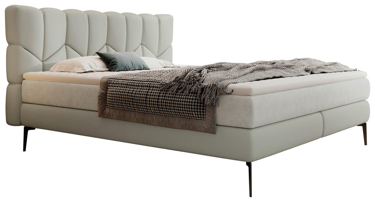 BOXSPRINGBETT 180/200 cm  in Hellgrau, Grau  - Hellgrau/Schwarz, Design, Leder/Textil (180/200cm) - Esposa
