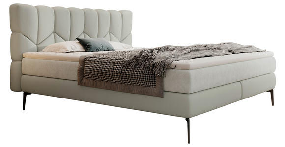 BOXSPRINGBETT 180/200 cm  in Grau, Hellgrau  - Hellgrau/Schwarz, Design, Leder/Textil (180/200cm) - Esposa