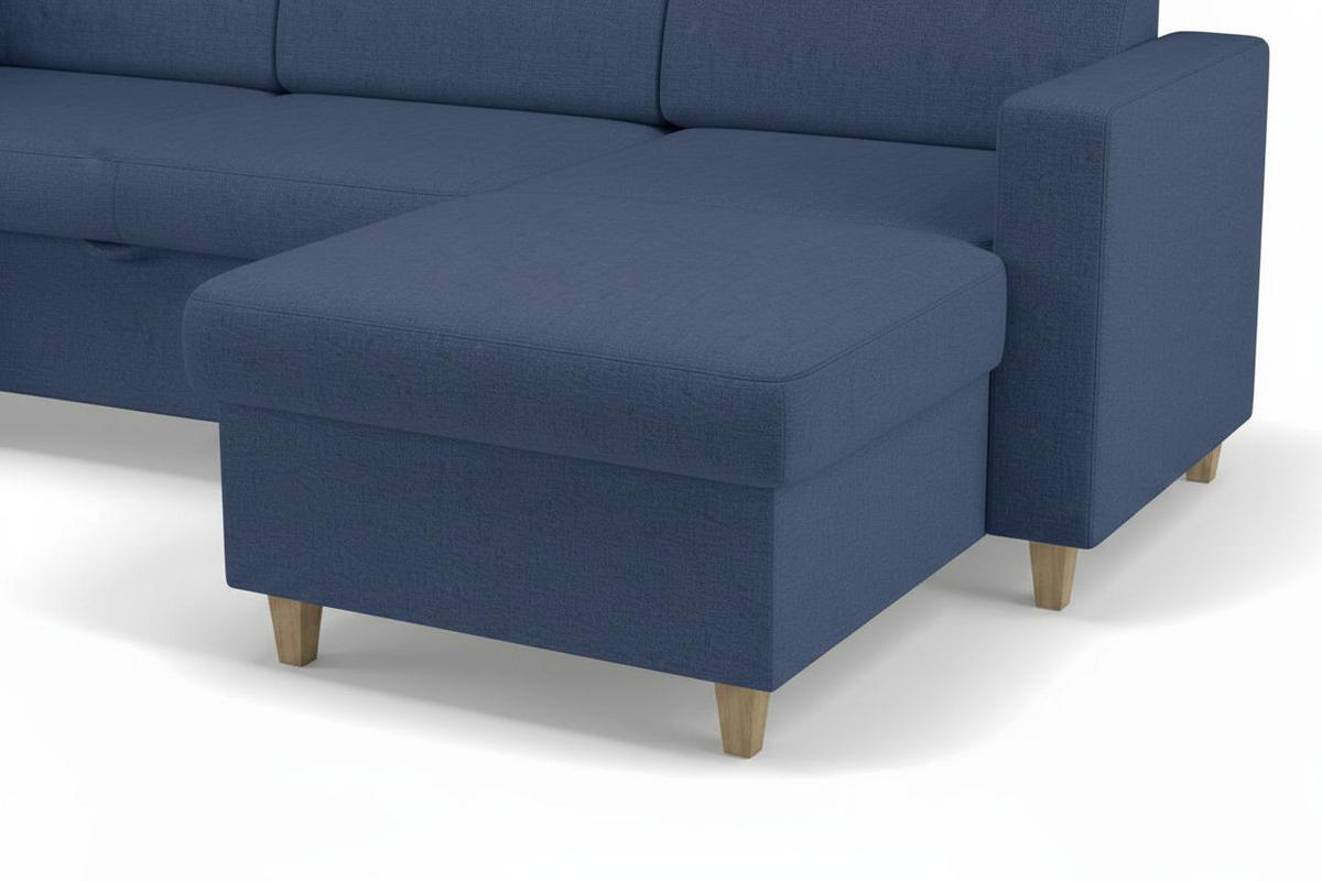 WOHNLANDSCHAFT NIKAS Blau Bouclé  - Blau/Buchefarben, Design, Holz/Textil (310/198/145cm) - MID.YOU