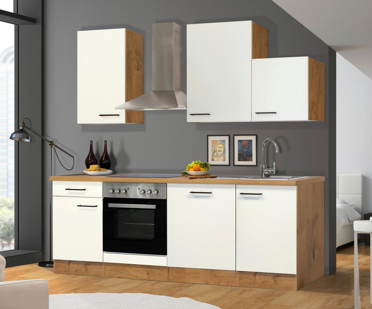 KÜCHENBLOCK 220 cm   in Eichefarben, Magnolie  - Eichefarben/Magnolie, MODERN, Holzwerkstoff/Metall (220cm) - FlexWell