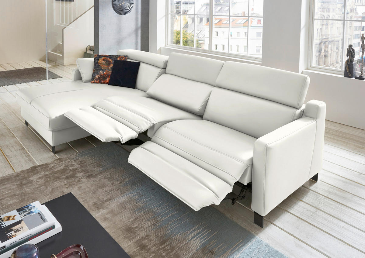 ECKSOFA in Echtleder Creme  - Creme/Schwarz, Design, Leder/Metall (176/291cm) - Valdera