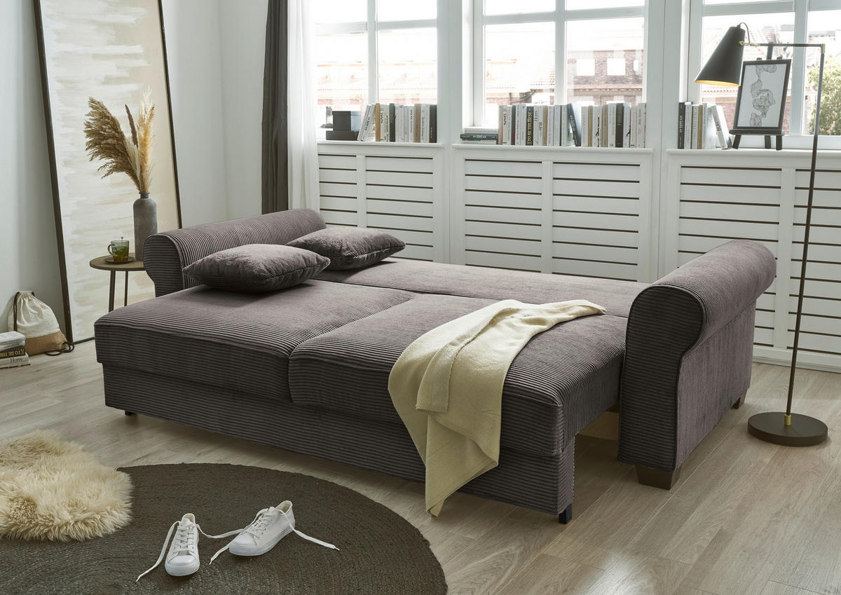 SCHLAFSOFA in Cord Mokka  - Schwarz/Mokka, Basics, Kunststoff/Textil (250/95/125cm) - MID.YOU