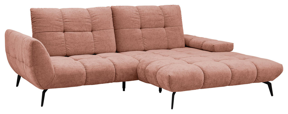 ECKSOFA Rosa Flachgewebe Rücken echt, Sitztiefenverstellung  - Schwarz/Rosa, KONVENTIONELL, Textil/Metall (273/211cm) - SetOne by Musterring