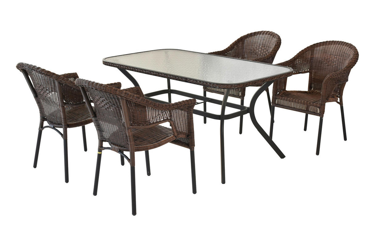 GARTENTISCHGRUPPE  - Dunkelbraun/Graphitfarben, KONVENTIONELL, Glas/Kunststoff - Gardenson
