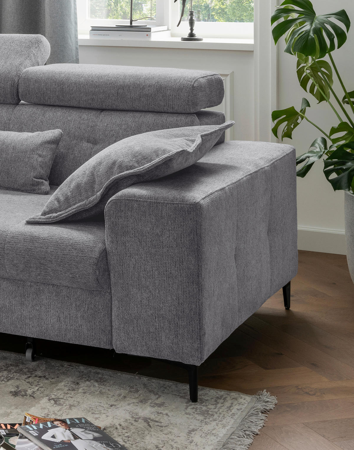 ECKSOFA Chenille Dunkelgrau  - Dunkelgrau/Schwarz, Basics, Textil/Metall (186/270cm) - Livetastic