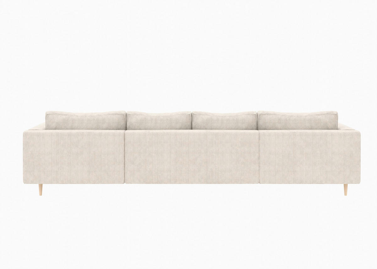 WOHNLANDSCHAFT Creme Cord  - Buchefarben/Creme, MODERN, Holz/Textil (161/306/161cm) - Trendmanufaktur