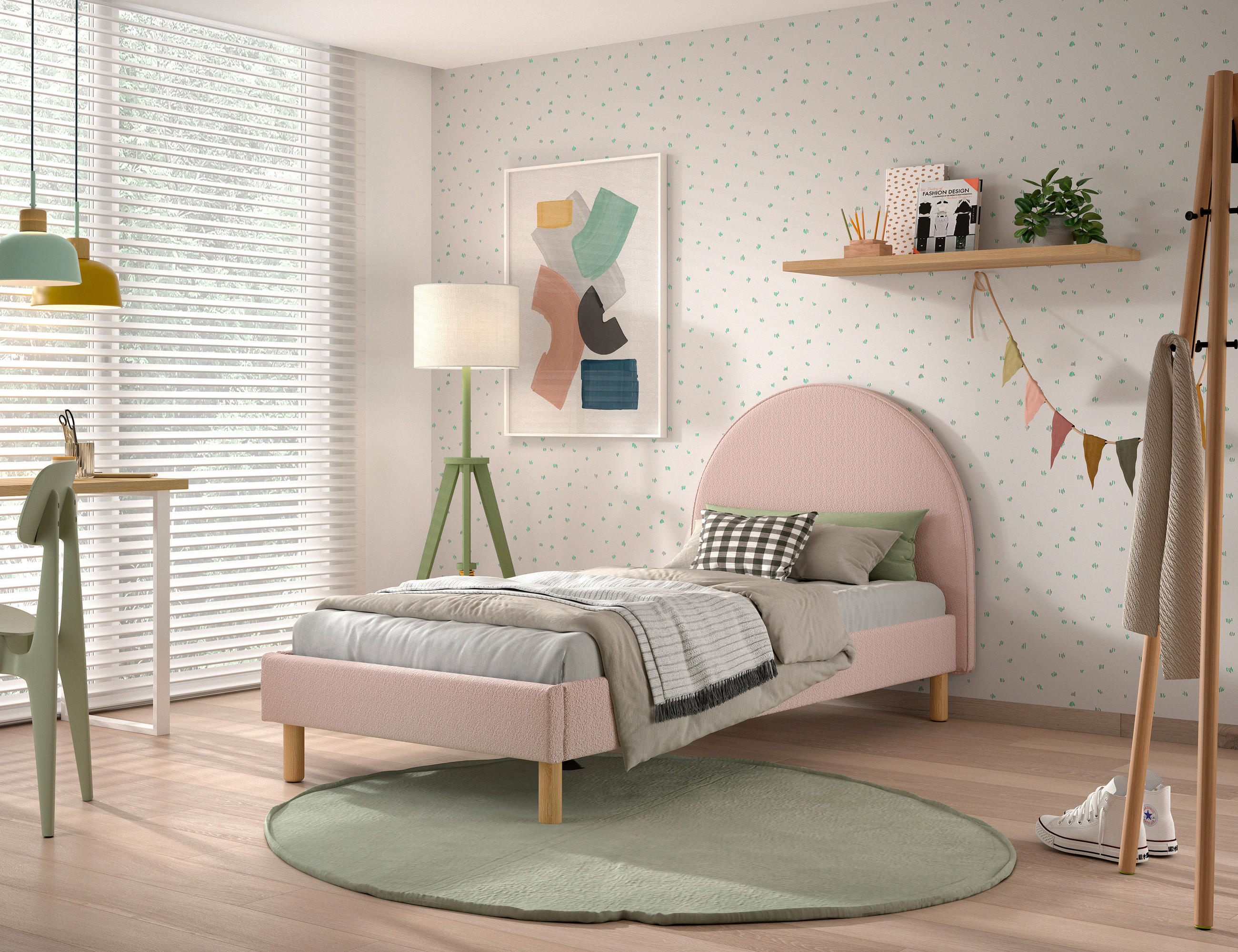 KINDER-/JUNIORBETT - Naturfarben/Rosa, ROMANTIK / LANDHAUS, Holz/Textil (90/200cm) - MID.YOU