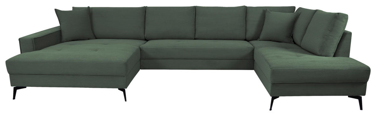 WOHNLANDSCHAFT ZERO Dunkelgrün Cord  - Dunkelgrün/Schwarz, Trend, Textil/Metall (173/362/195cm) - Livetastic