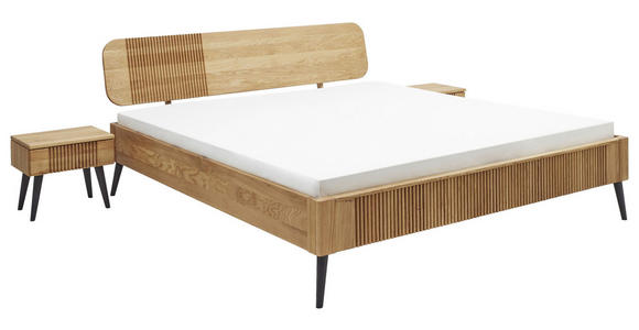 BETT 140/200 cm,  in Wildeiche  - Wildeiche/Schwarz, Natur, Holz (140/200cm) - Linea Natura