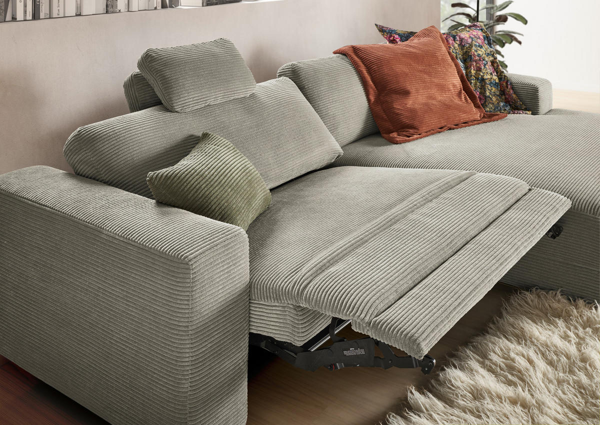 ECKSOFA in Cord Graubraun  - Graubraun/Schwarz, Design, Kunststoff/Textil (296/168cm) - Pure Home Lifestyle