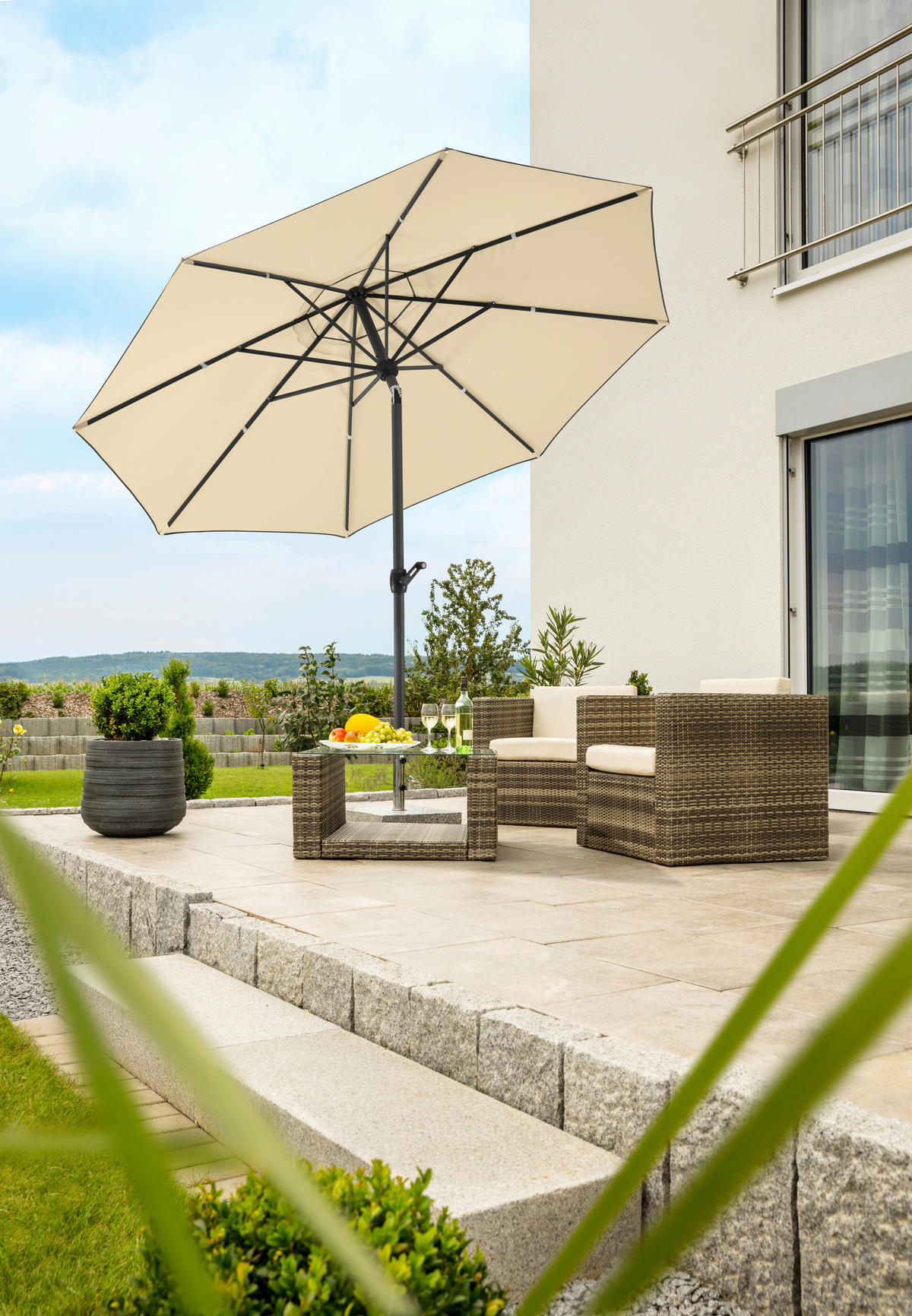 SONNENSCHIRM 300 cm Naturfarben  - Anthrazit/Naturfarben, Basics, Textil/Metall (300/275/300cm) - Schneider