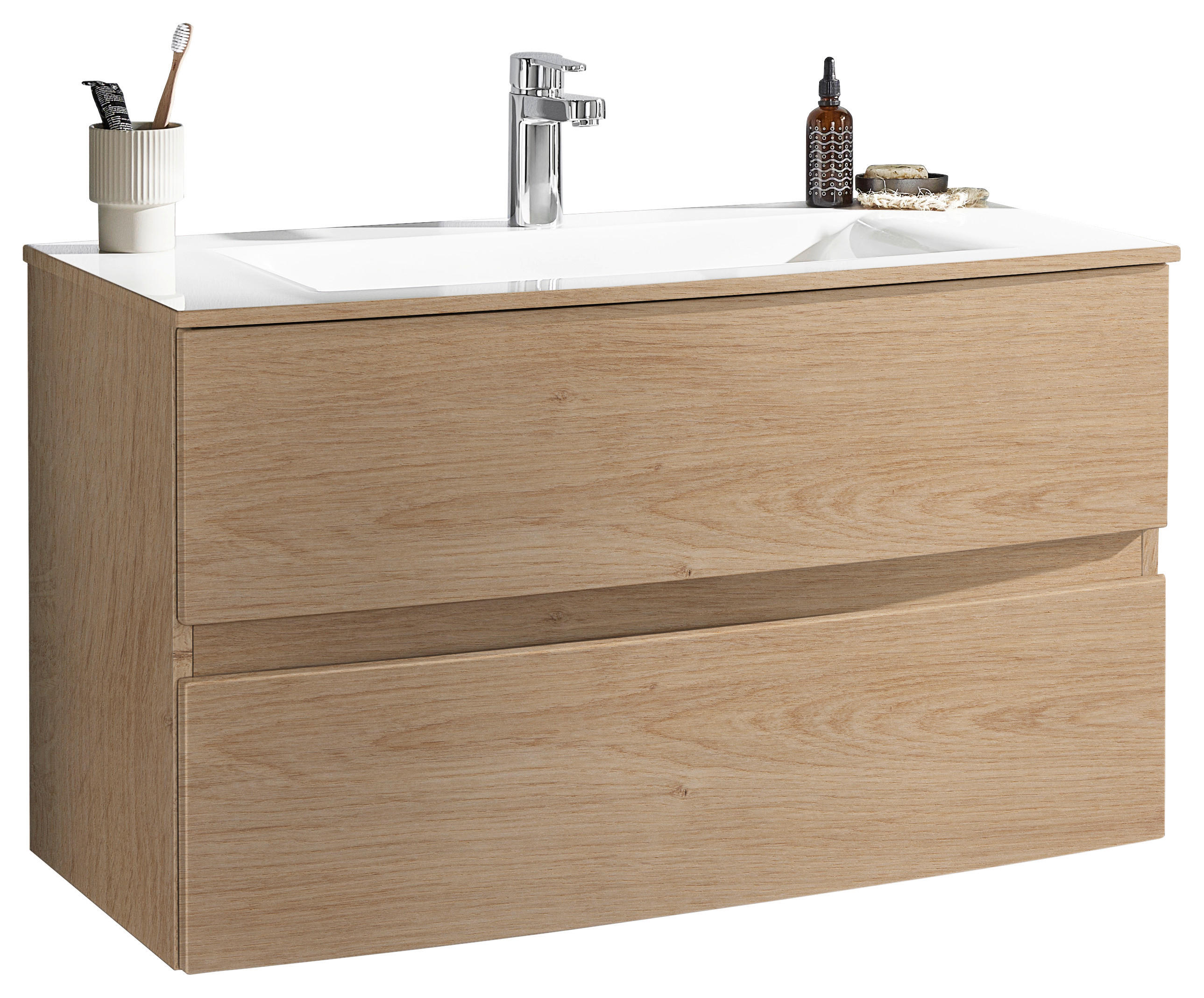 WASCHTISCHKOMBI 91,2 cm  - Eichefarben/Weiß, Design, Holzwerkstoff/Stein (91,2cm) - Novel