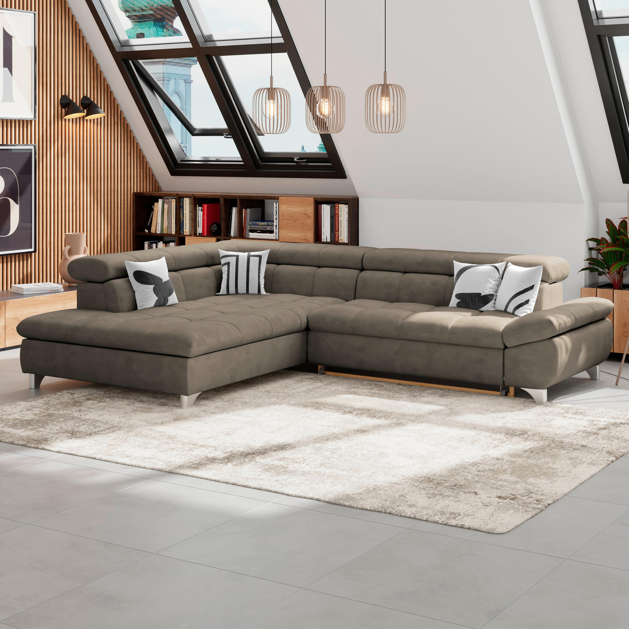 ECKSOFA Taupe Chenille  - Taupe/Chromfarben, KONVENTIONELL, Textil/Metall (234/312cm) - Livetastic
