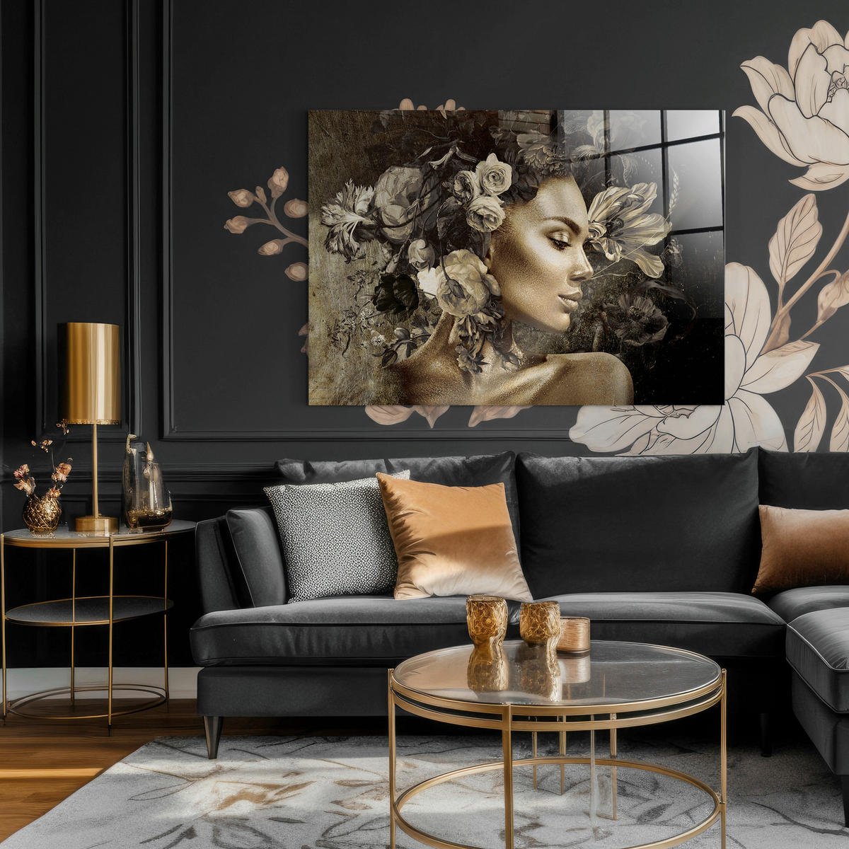 GLASBILD Frauen 70/100 cm  - Goldfarben/Schwarz, Basics, Glas/Papier (70/100cm)
