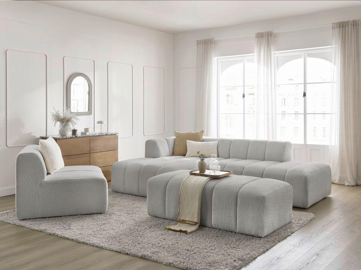 ECKSOFA Ottomane links  ANNECY Hellgrau Bouclé  - Hellgrau/Schwarz, MODERN, Kunststoff/Textil (170/262cm)
